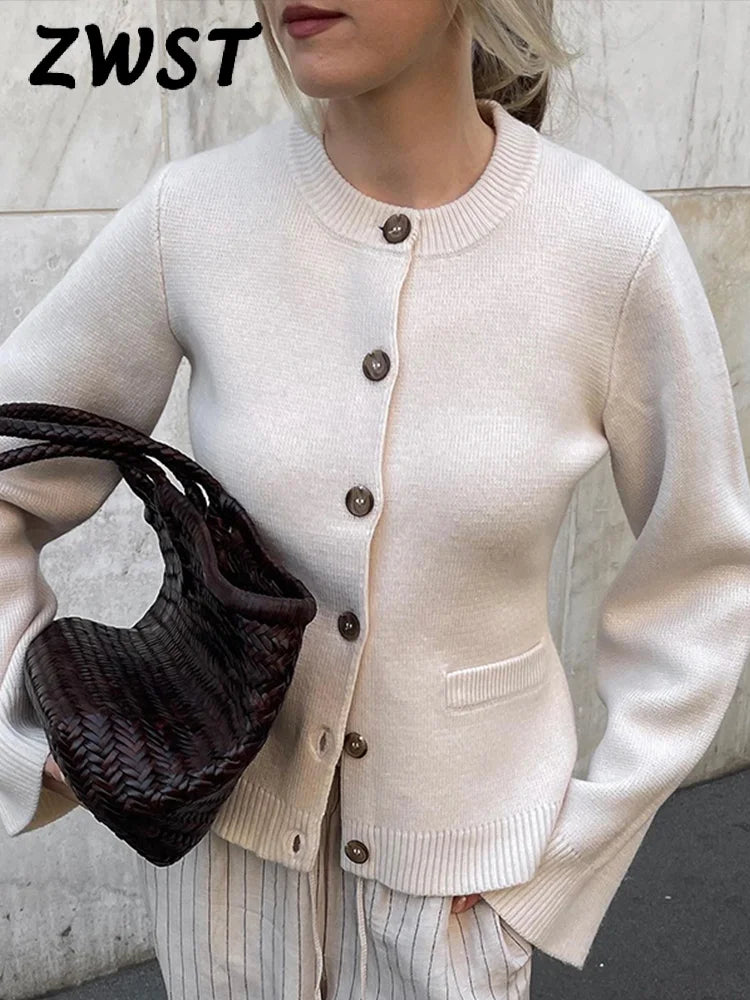 Knitted Solid Women Sweater Long Sleeve O Neck Female Cardigan 2024 Autumn Single Breasted Long Sleeve Pockets Lady Knitwear - reetell