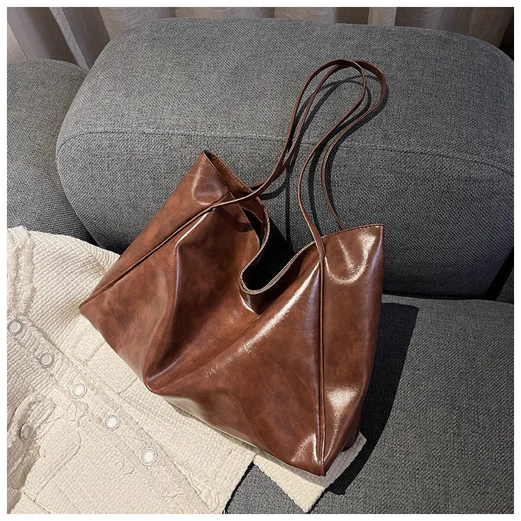 Women Tote Bag Fashion Underarm Pouch Large Capacity Soft Pu Leather Shoulder Bag Retro Crossbody Bag Casual Portable Bucket Bag