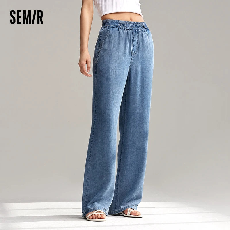 Semir Jeans Women Elastic Waist Trousers Simple Style 2024 Summer New Wide-Legged Trousers - reetell