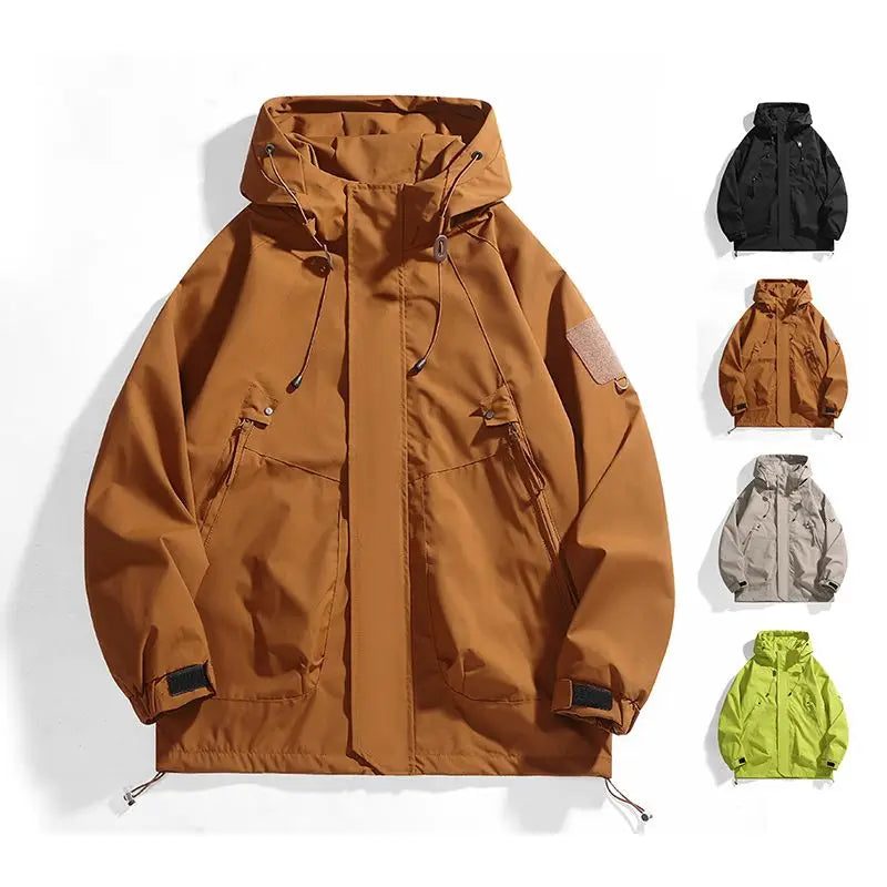 Men Hooded Jacket Men Bomber Windbreakers Zipper Multi-pocket Coat Autumn Cargo Velcro sleeves couple Women Hooded Hiking Jacket - reetell