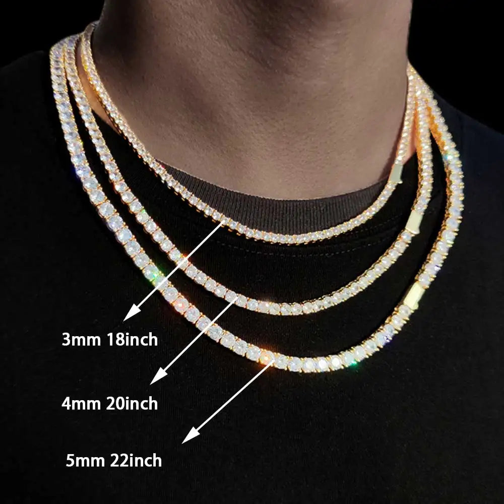 Hip Hop Tennis Link Necklace For Men Women Iced Out Bling CZ Stone Fashion Jewelry 3MM 4MM 5MM Fine Chain Spring Clasp