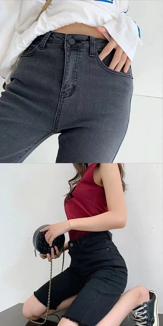 Women High Waist Denim Shorts 2024 Summer Thin Ladies Stretch Skinny Jean Short Pants Solid Color Female Casual Biker Shorts - reetell