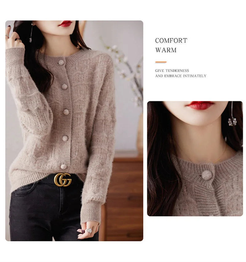 New Autumn And Winter Sweater Cardigan Jacket Women Fashion Sweet Wearing Solid Color Round Neck Sweater Top Bottoming Shirt - reetell