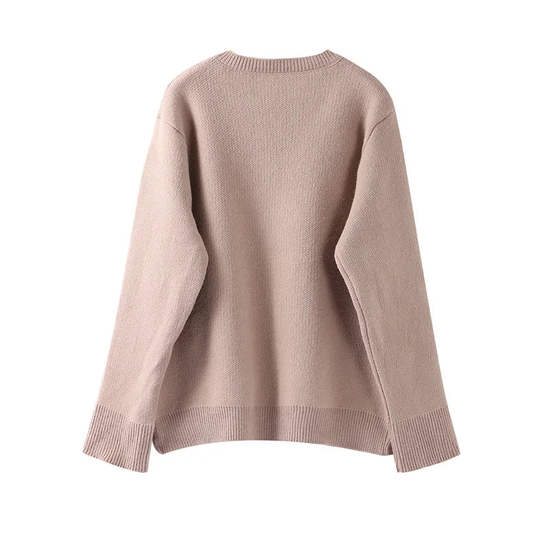 Knitted Solid Women Sweater Long Sleeve O Neck Female Cardigan 2024 Autumn Single Breasted Long Sleeve Pockets Lady Knitwear - reetell