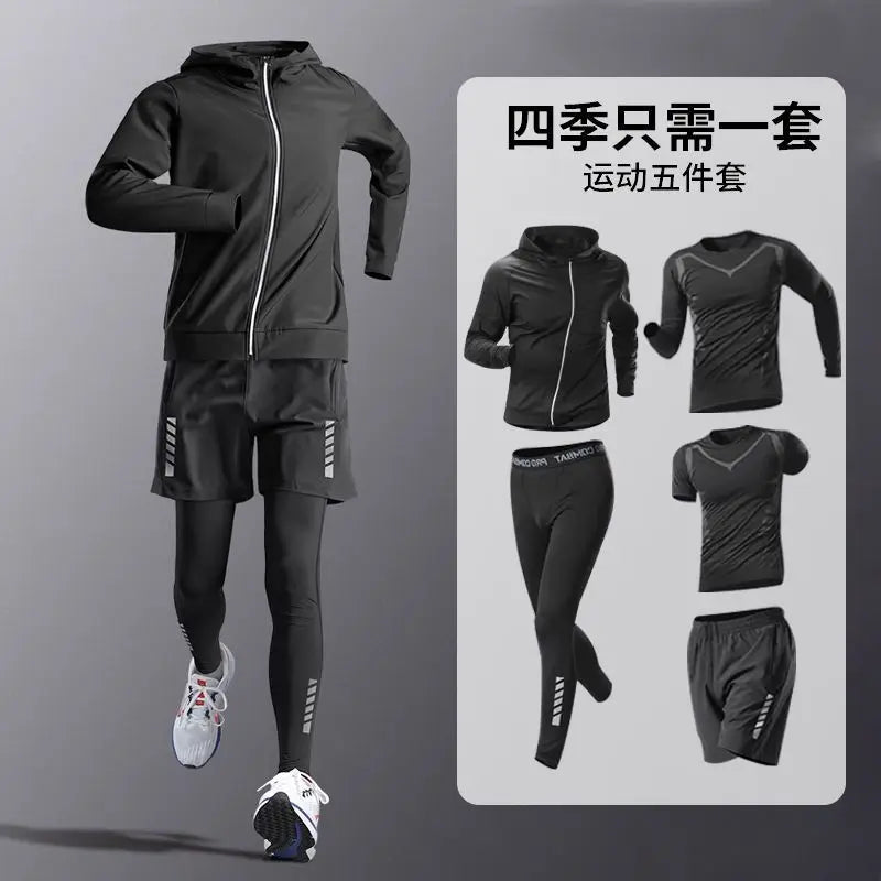 Fashion 3-5 PCS Mens Running Sportswear Set Fitness Jogging Compression Tracksuit Suit Training Sports Clothes Dry Fit Leggings