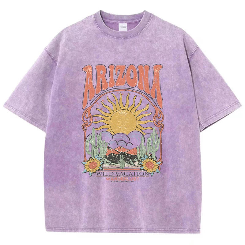 Fashion Women Cotton Washed T-Shirt Beautiful Arizona Wildlife Vacation Invites You Print Tops Casual Loose Tees Vintage Clothes - reetell