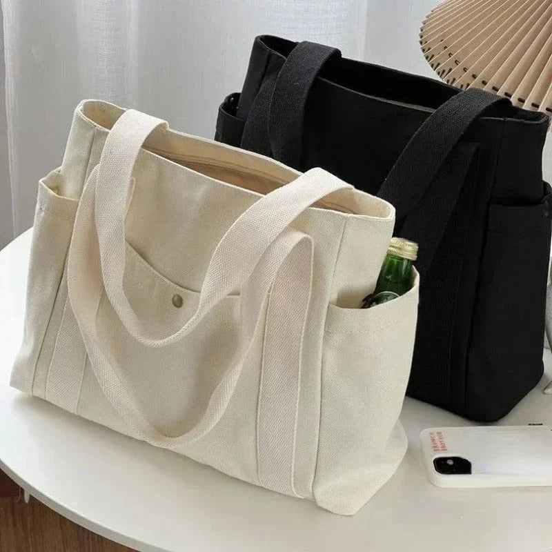 Canvas Bag for Women 2024 New Trendy Large Capacity Black Shoulder Bag Student Ins Casual Books Tote Pouch