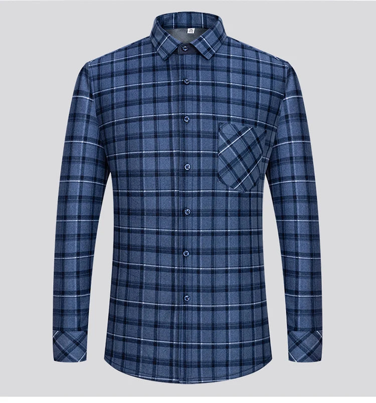 Autumn Winter Thicken Fleece Shirt Men Business Plaid Shirt Long Sleeve Warm Clothes Turn Down Collar Button Up Shirts Classic - reetell