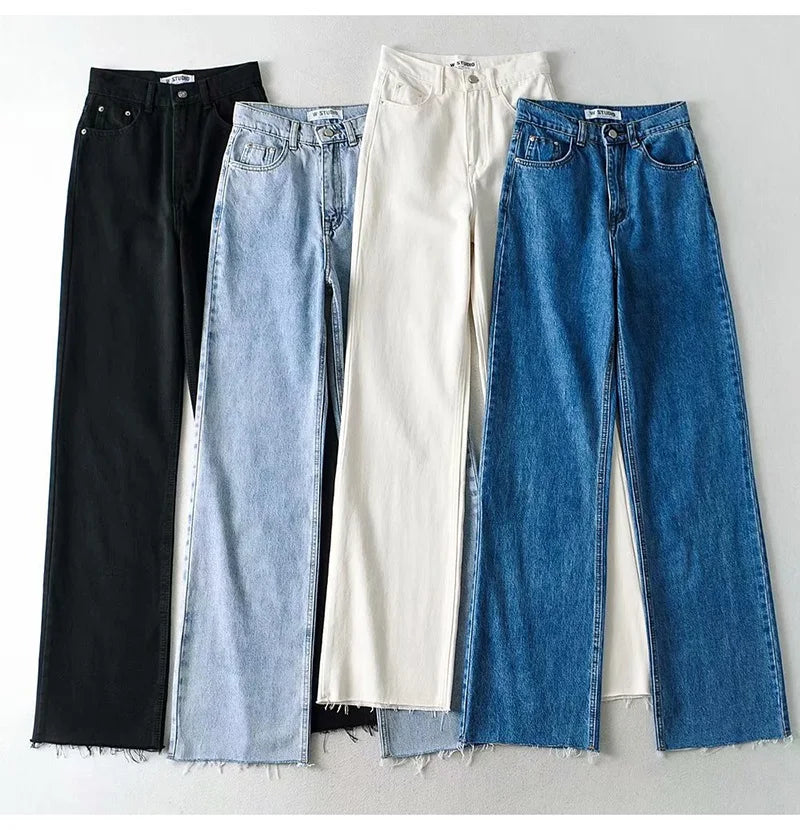 MiuKoMiYa Straight Jeans Women High Waist Streetwear Light Blue Boyfriend Denim Pants Ladies Wide Leg White Jeans For Women 2023 - reetell