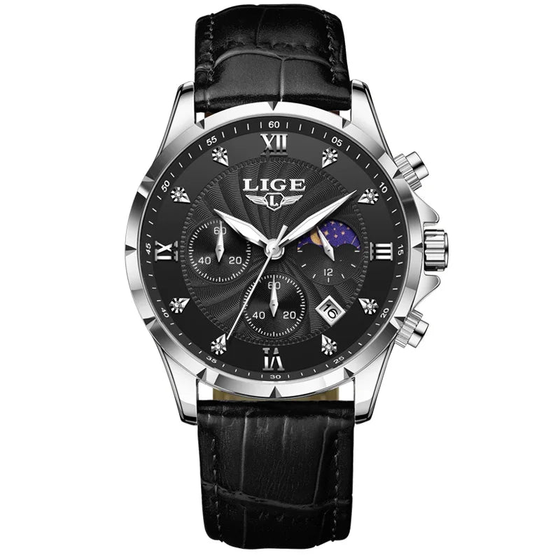 LIGE Mens Watches Casual Business Watch Men Luxury Waterproof Date Luminous Chronograph Wristwatch Quartz Watch Leather Clock