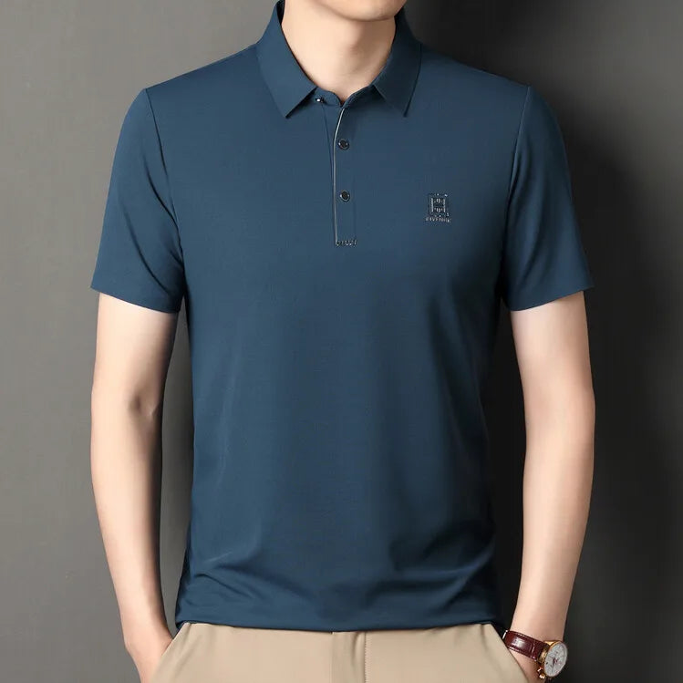 2024 Summer New Seamless T-shirt, Brown Men's Cool Golf, Business Casual Polo Shirt，Fashion Popular Lapel Short Sleeve