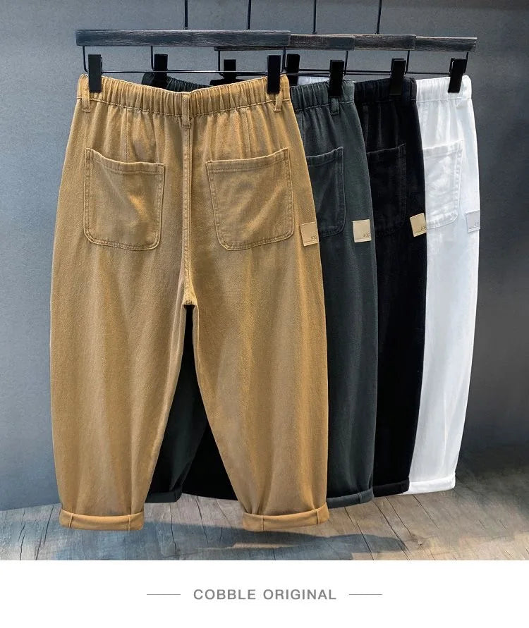 2023 Spring and Autumn New Fashion Solid Color Loose Wide Leg Haren Pants Men Casual Comfortable Large Size High-Quality Jeans - reetell