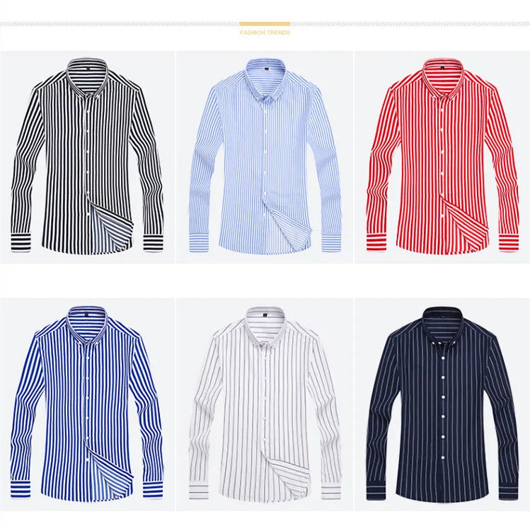 Men Striped Shirts Slim Fit Long Sleeves 2024 Spring summer thin Camisas De Hombre Korean Solid Casual Dress Shirts Men clothing - reetell