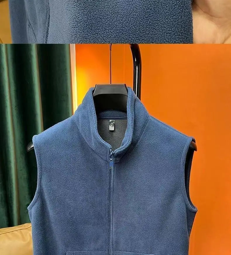 Autumn Winter Polar Fleece Vest Men Windproof Outdoor Warm Sleeveless Double Sided Coat 2024 Plush Stand Collar Casual Waistcoat - reetell