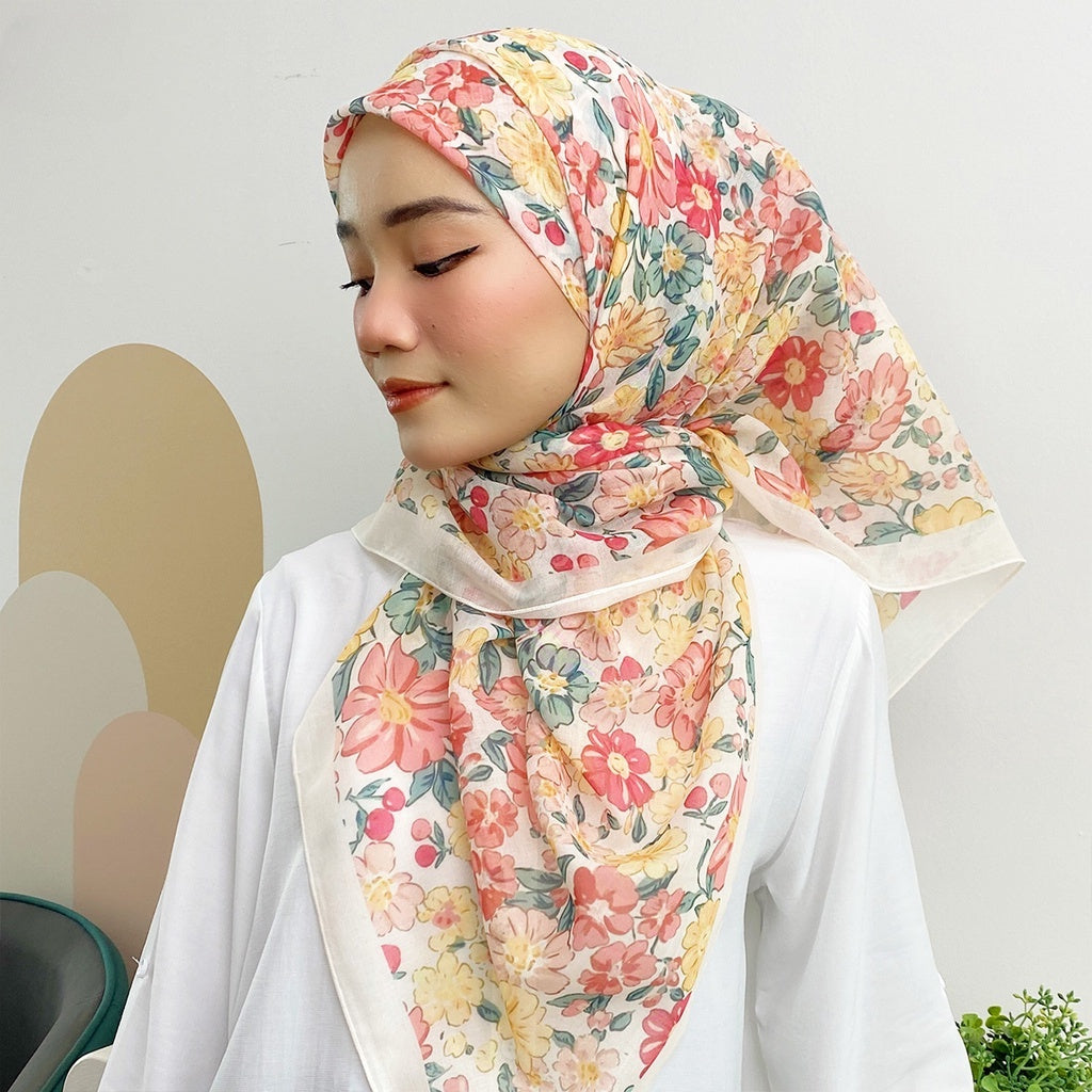 110*110cm Square Cotton Hijab Scarf Muslim Women Printed Shawls Soft Scarf Islamic Shawls and Wraps Headband Musulman Scarves - reetell