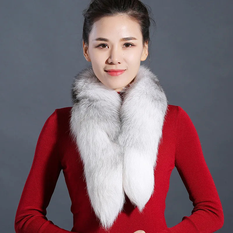 Genuine natural fox fur scarf furry classic Drawstring fox tail Winter Women Men Natural Fur Collar Neck Warmer fur collar 90 cm - reetell