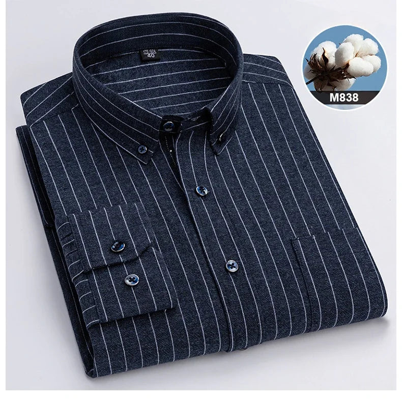 Hight qulity plus size 7XL100%cotton brushed long sleeve shirts for men korean plaid slim fit formal shirt soft designer clothes