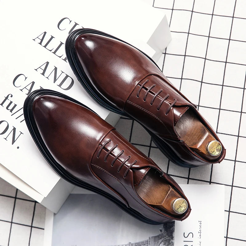 Business Formal Leather Shoes Men 2024 Autumn Men Shoes Low-top Solid Wedding Shoes Color Fashion Oxford Pointed Office Shoes