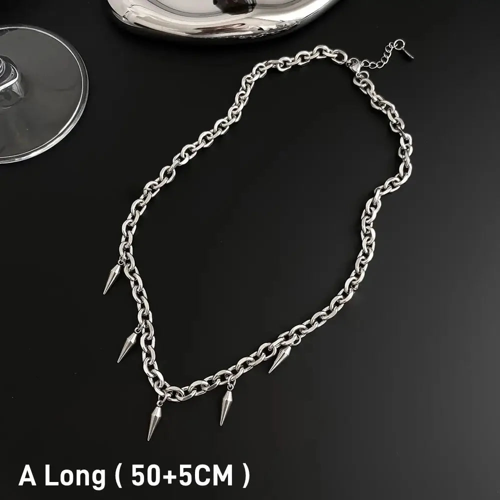 Hip Hop Rivet Necklace For Man Woman Titanium Steel Cone Pendant Sweater Chain Choker Jewelry Punk Male Cool Accessories