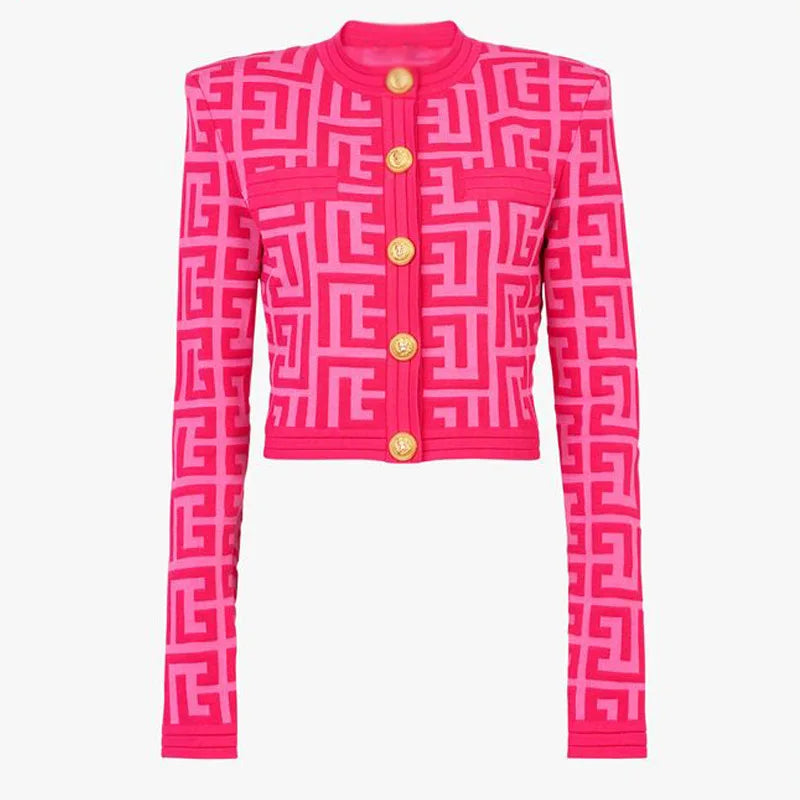 HIGH STREET Newest 2024 Designer Jacket Women's Lion Buttons Monogram Geometric Jacquard Knitted Sweater Cardigan - reetell