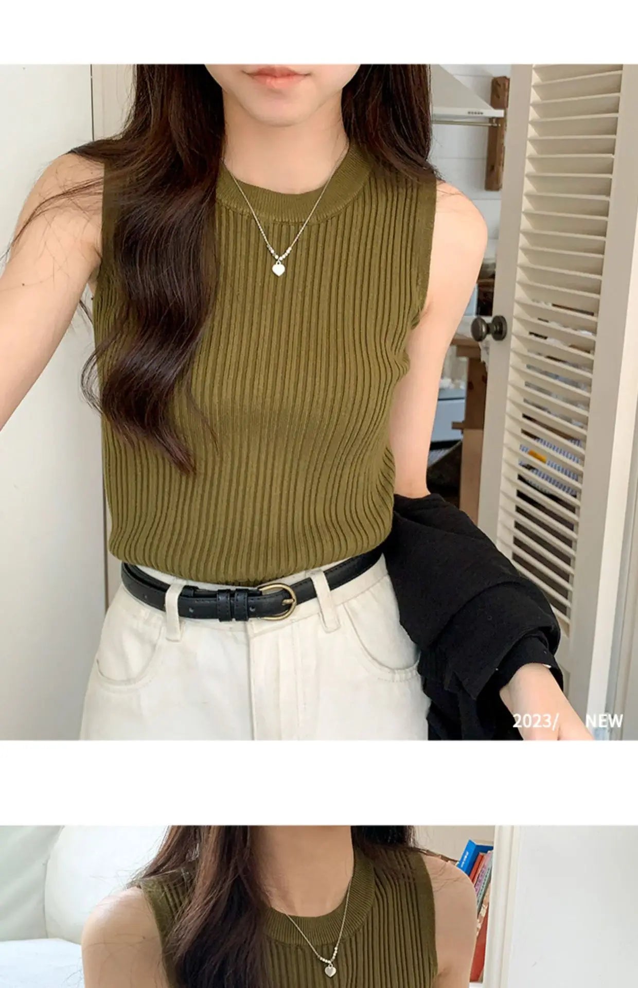 AOSSVIAO 2024 Korea Knitted Vests Women Top O-neck Solid Tank Blusas Y2K Summer New Fashion Female Sleeveless Casual Thin Tops - reetell