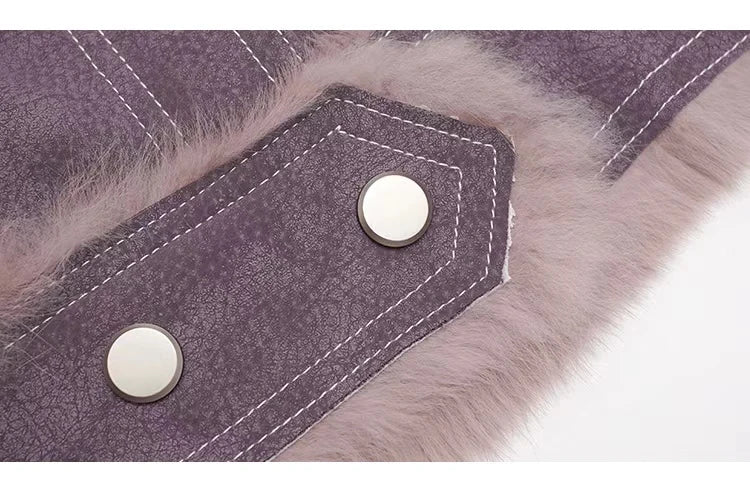 2024 Winter Short Style Fur Women Sheepskin Jacket Tanned Suede Luxury With 100%Natural Rabbit Lining Luxury Fashion Fur Coat - reetell