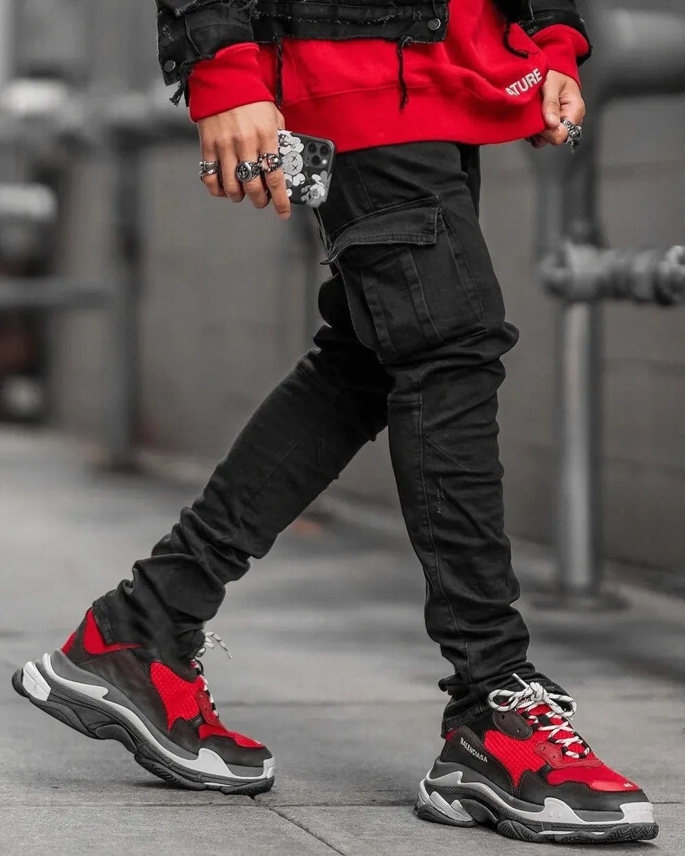 Fashion Streetwear Ripped Skinny Jeans Men Side Mulit Pockets Denim Cargo Pants Slim Fit Pantalones Hombre Soft Elastic Joggers - reetell