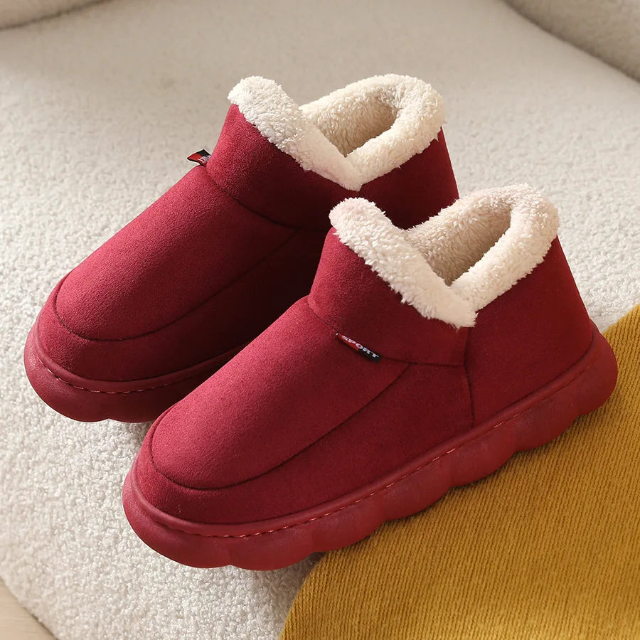 Bebealy Warm Winter Fur Men Slippers Indoor Fluffy Plush Men Shoes Outdoor Casual House Ankle Boots For Men Non-slip Soft Shoes