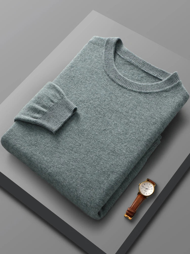 Spring Autumn 100% Pure Merino Wool Pullover Sweater Men O-neck Long-sleeve Cashmere Knitwear Female Clothing Grace - reetell