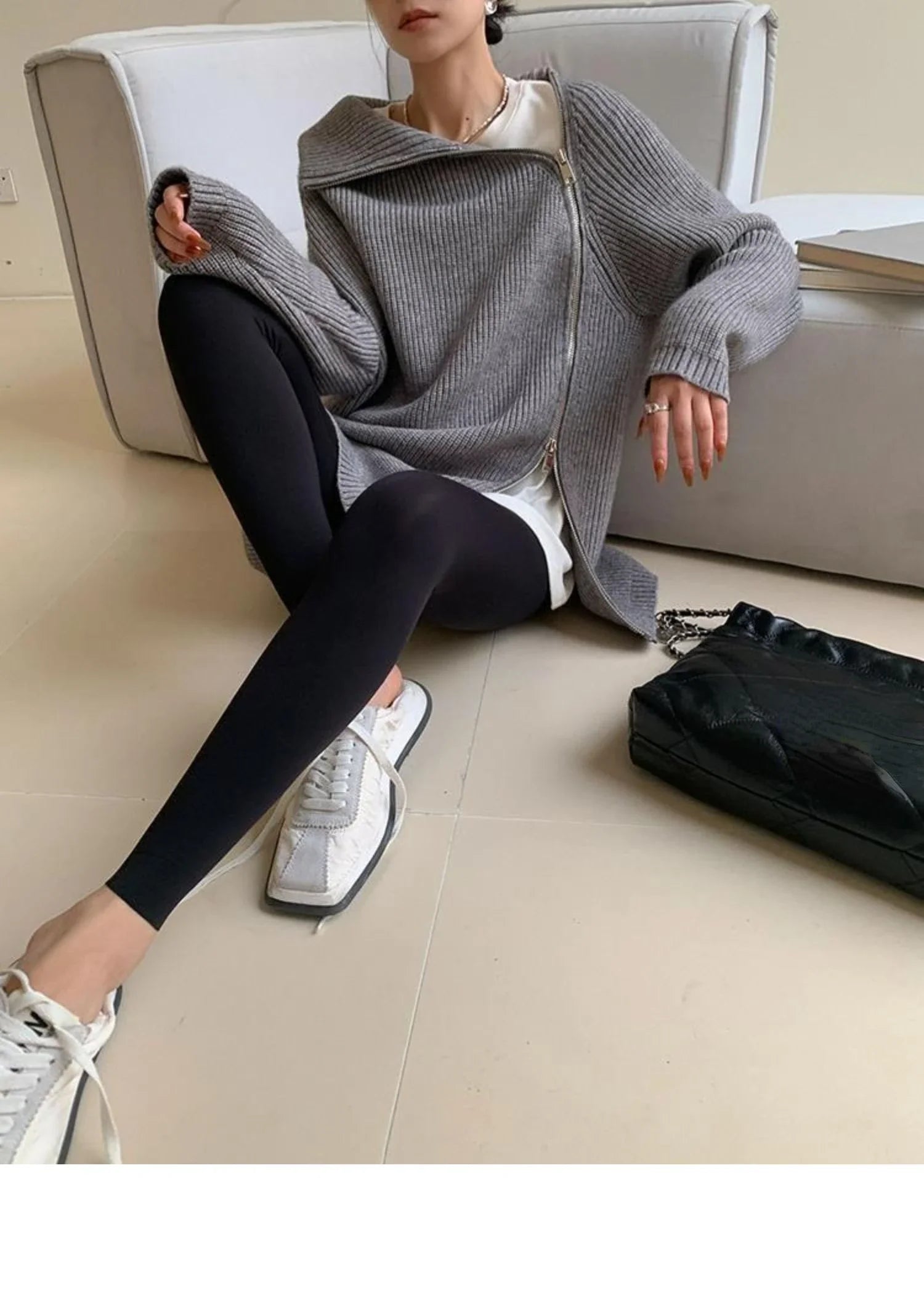 2023 Winter Women's Turtleneck Zipper Oversize Fashion Sweaters Autumn New Knitwears Loose Thick Warm High Neck Solid Pullovers - reetell