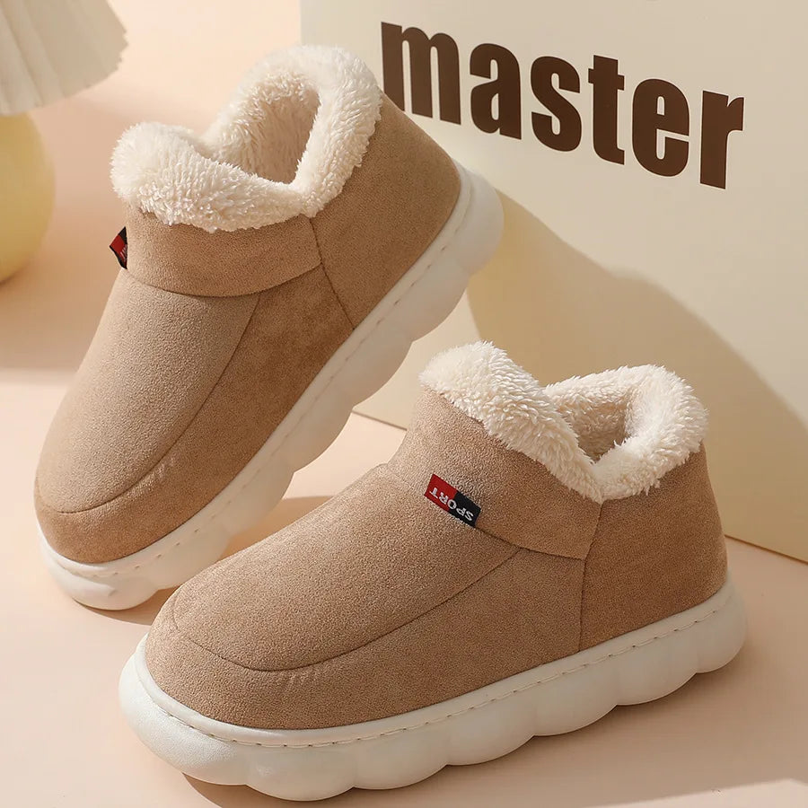 Bebealy Warm Winter Fur Men Slippers Indoor Fluffy Plush Men Shoes Outdoor Casual House Ankle Boots For Men Non-slip Soft Shoes