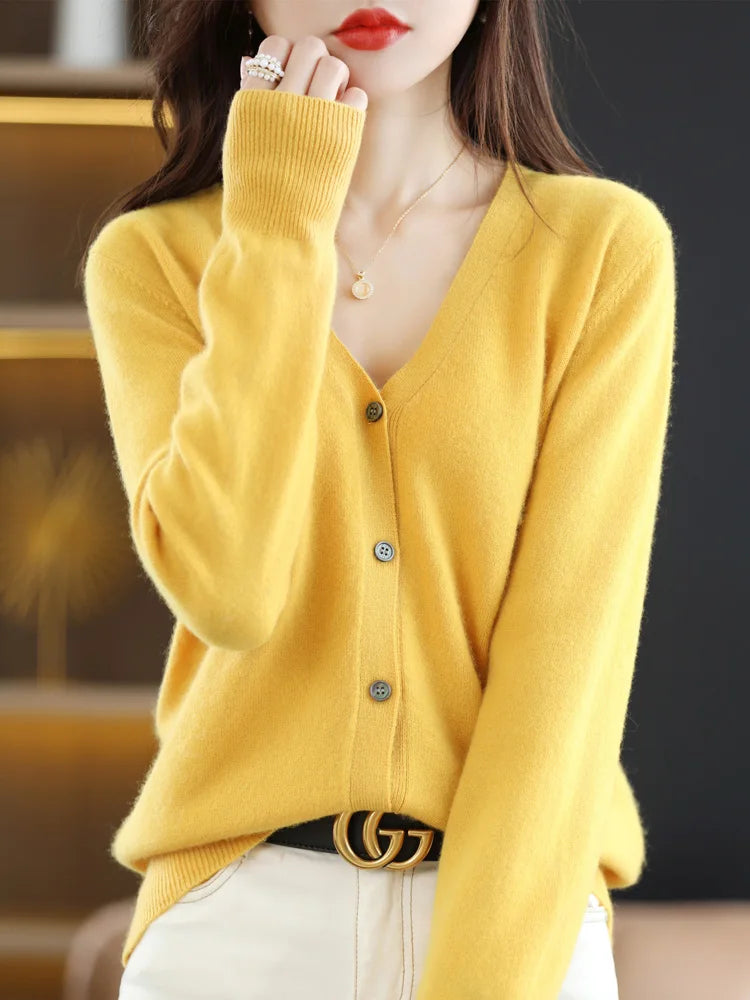 Women's Sweater 2024 Spring Autumn Cardigans V-neck Single Breasted Short Slim Lady Knitwear Tops Solid Korean Fashion Cardigan - reetell