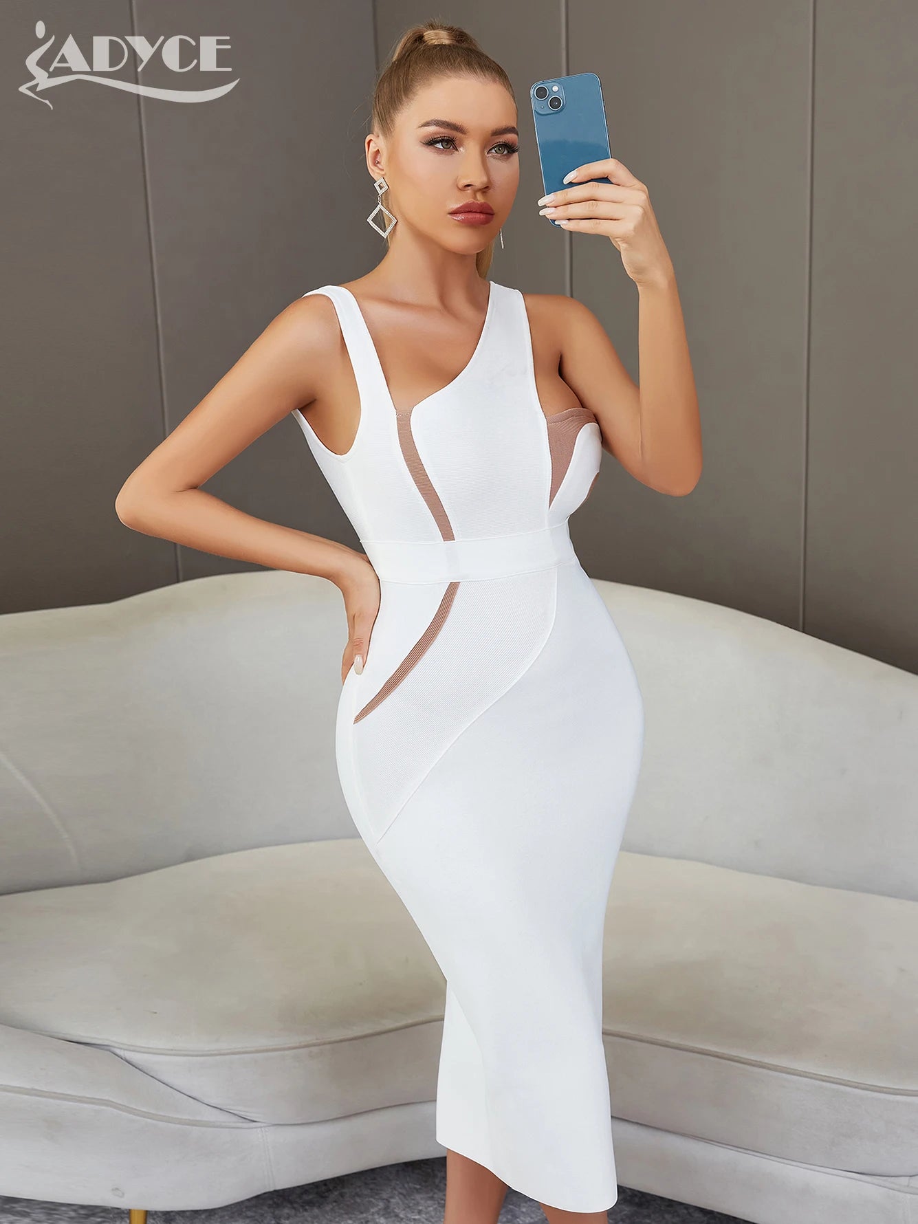 Adyce Sexy Backless White Midi Bodycon Bandage Dress Women Summer Tank Sleeveless Celebrity Elegant Evening Party Dress Outfits - reetell