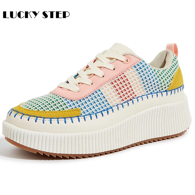 LUCKY STEP Women's Platform Sneakers Rhinestone Fashion Chunky Casual Sparkly Retro Braided Walking Shoes