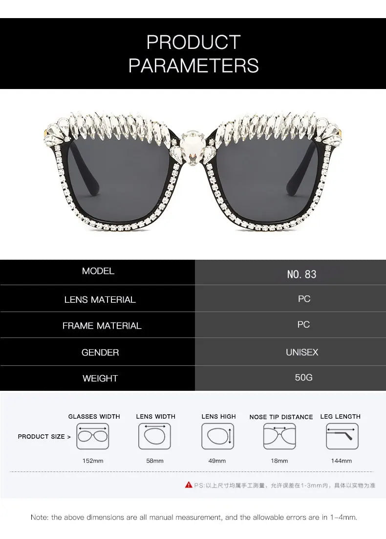 Diamond Sunglasses Large Frame Square Frame Large Face Glasses Popular Sunglasses - reetell