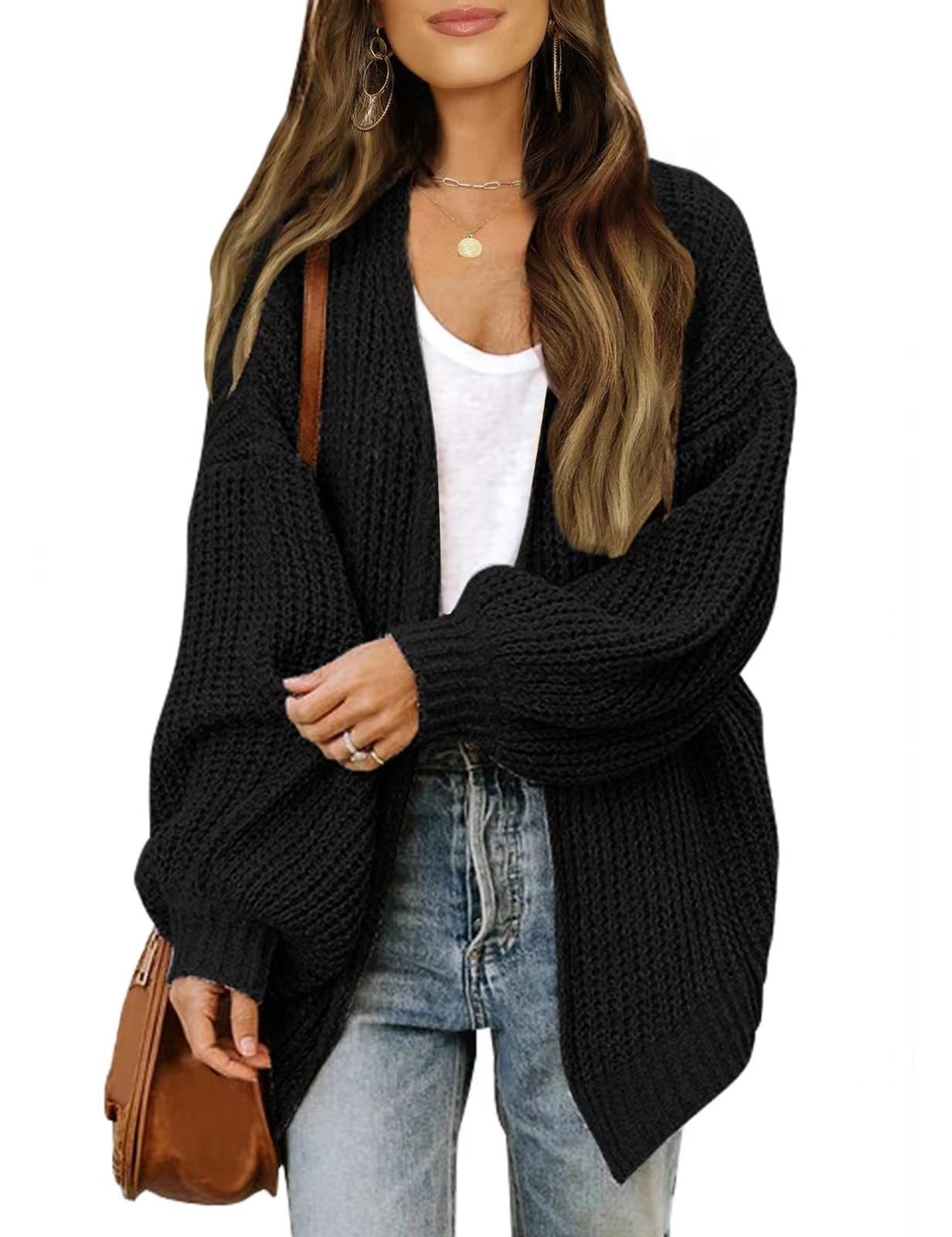 ITOOLIN Winter Women Solid Cardigan Sweater Coat Loose Casual Lantern Sleeve Jacket  For Women Autumn Knitted Coat 2023 - reetell