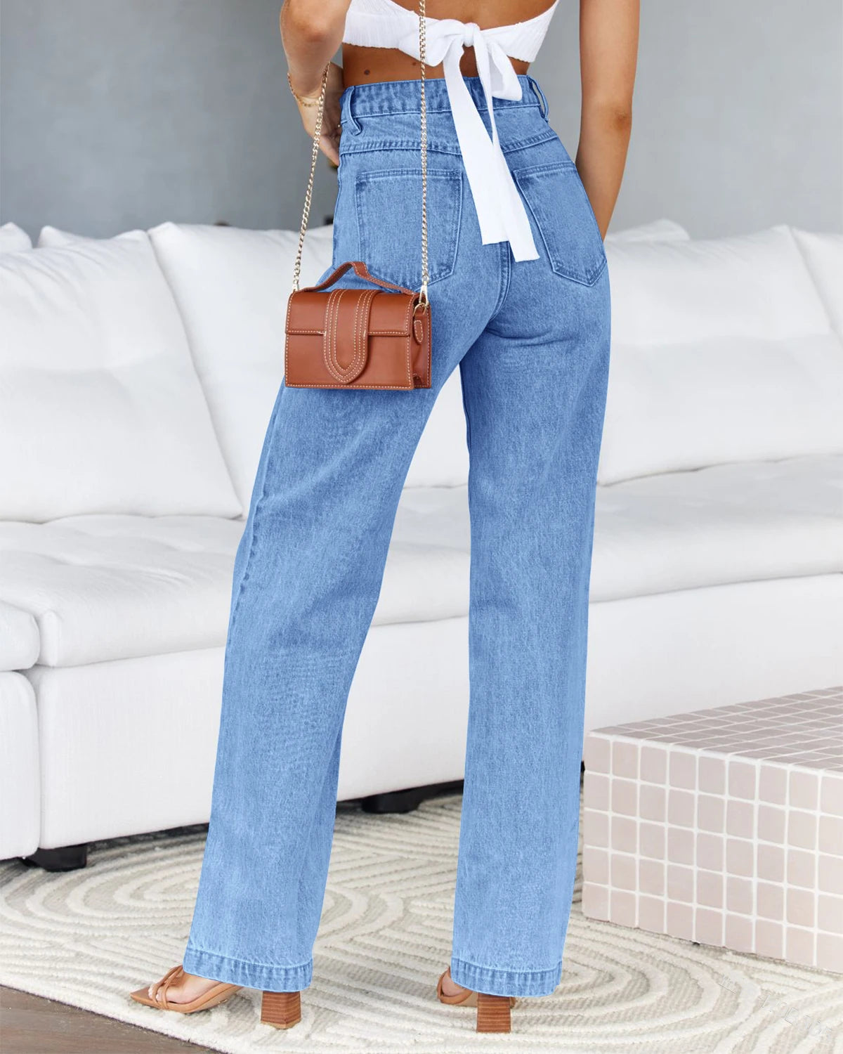 Women's High Waisted Jeans Y2K Blue Black Baggy Straight Leg Denim Pants Full Length Fashion Mom Button Jean Baggy Trousers - reetell