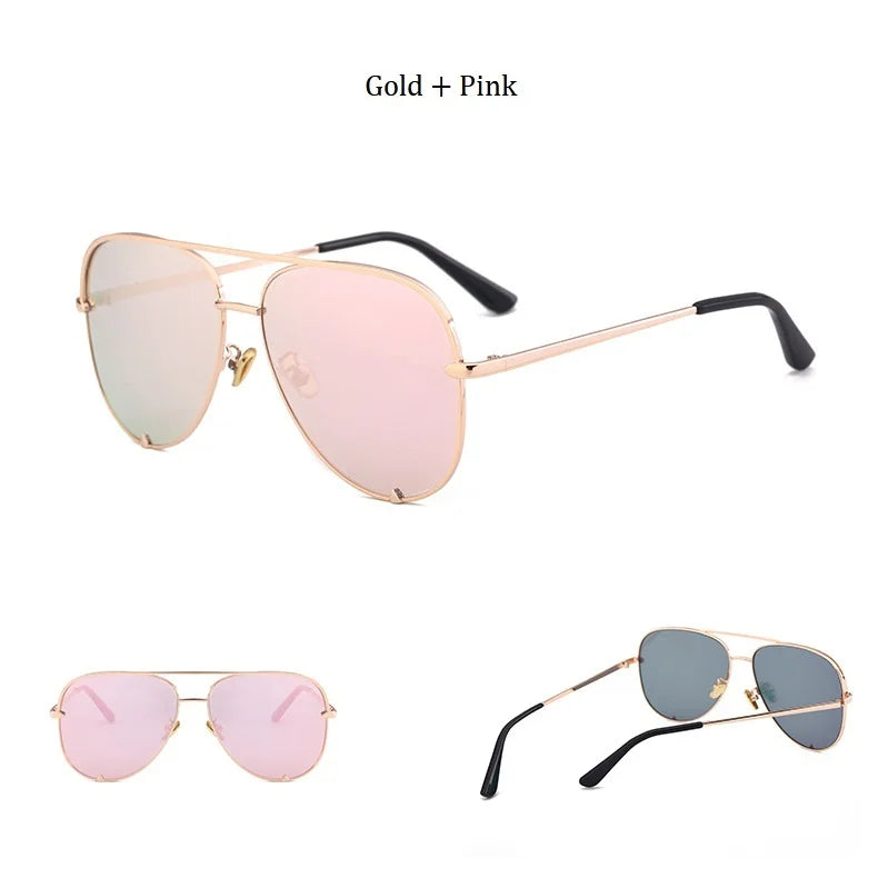 Flat Top Aviation Sunglasses Women UV400 Retro Brand Designer Luxury Mirror Sun Glasses For Female Ladies Metal Frame Eyewear - reetell