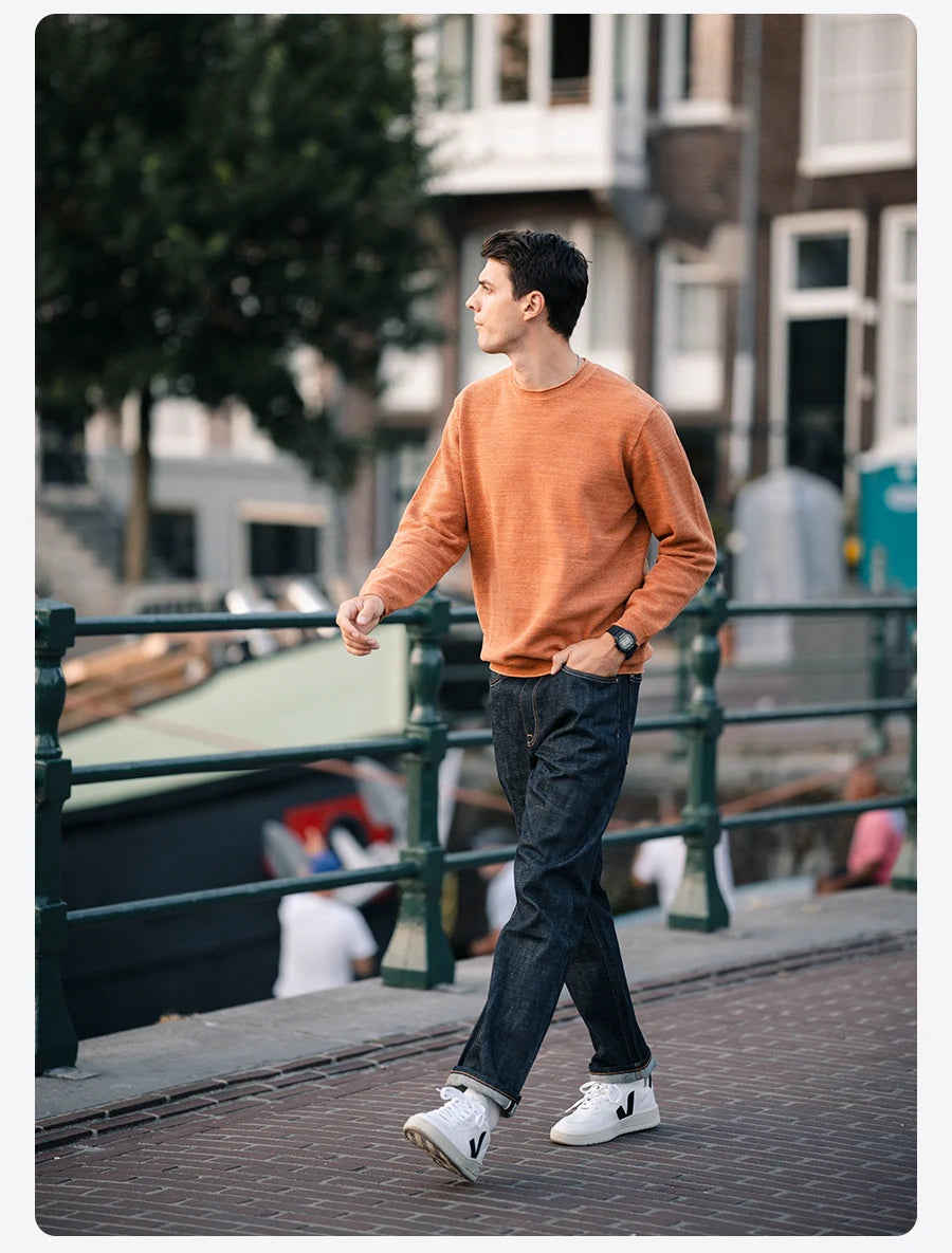 SIMWOOD 2024 Autumn Winter New Oversize Sweater Men Cotton linen Blend Knit Pullovers  Raw Hem Jumper - reetell