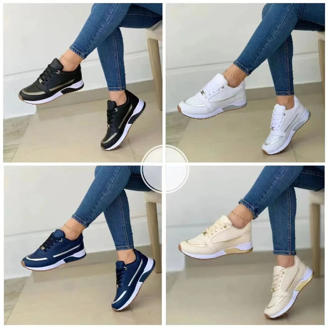 Ladies Sneakers on Sale Fashion Round Toe Flat Platform Shoes Caual Mixed Colors Lace Up Sneakers Outdoor Running Women's Shoes