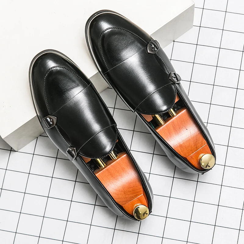 Man Leather Shoes Formal Monk Shoes Man Business Office Male Casual Dress Derby Shoes Buckle Wedding Party Luxury Fashion Shoes - reetell