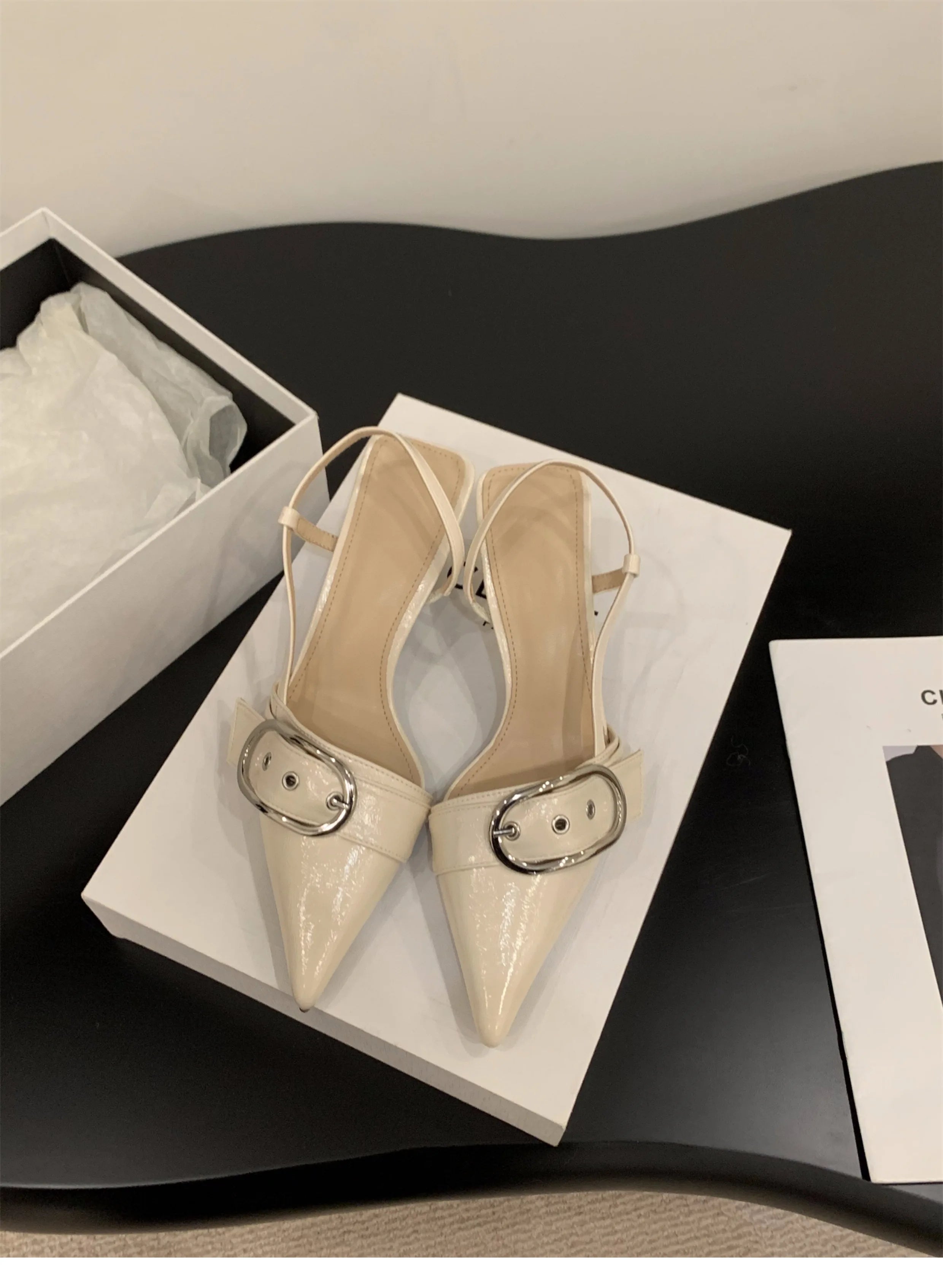 Punk Goth Metal Buckle High Heels Sandals Women 2024 Summer Pointed Toe Silver Party Shoes Woman Korean Style Thin Heels Sandals