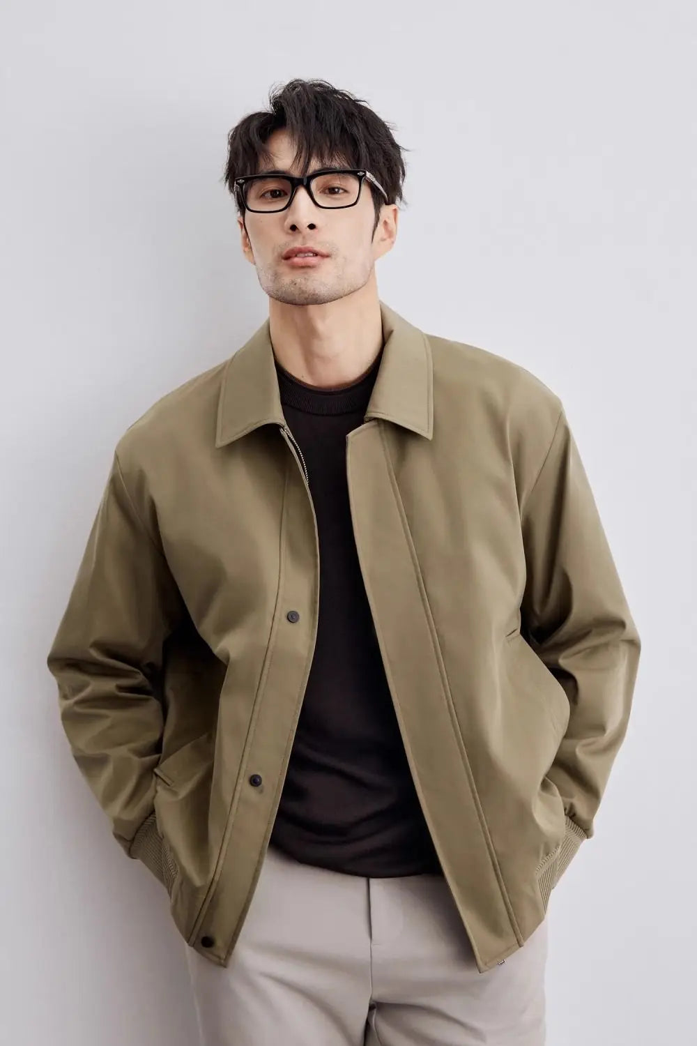 Spring Korean Executive Jackets Men's Solid Lapel Button Zipper Pocket Patchwork Trendy High Quality Solid Long Sleeved Coat Top - reetell