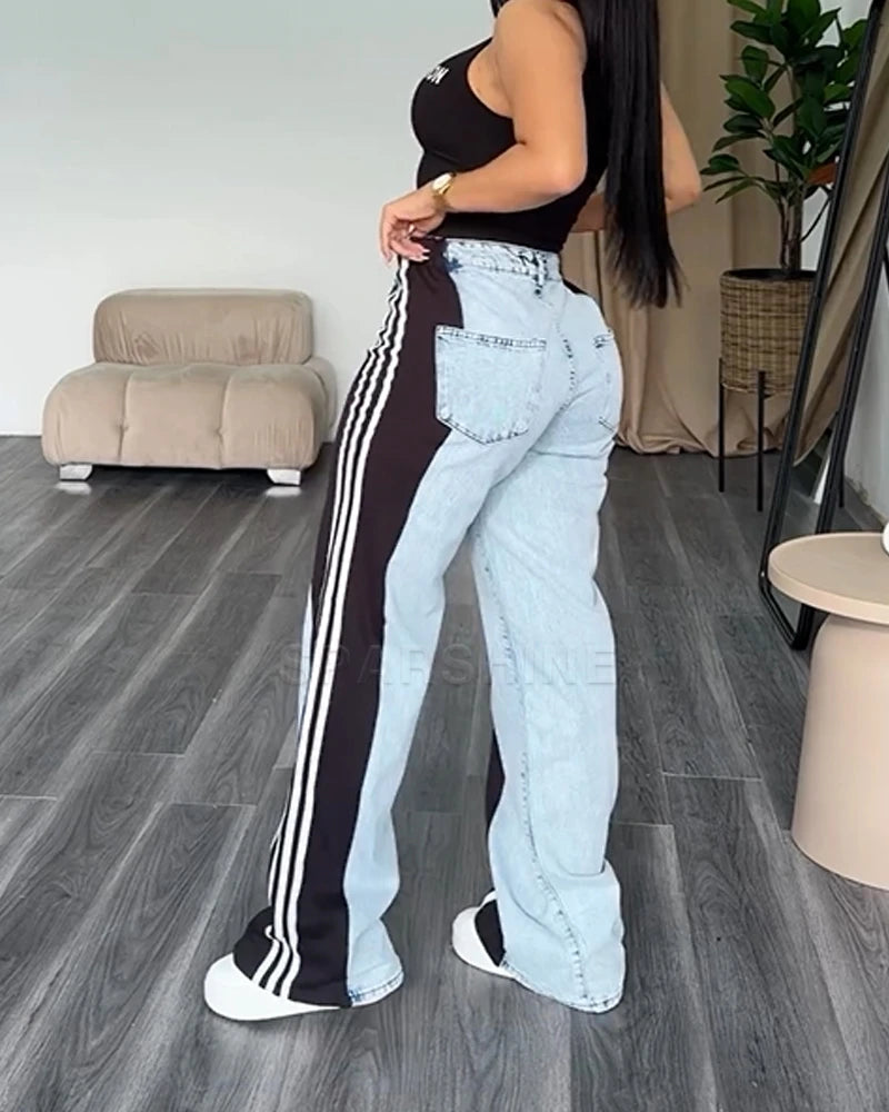 Athleisure jeans 2024 Women High Waist Lifted Jeans Extremely Slim Waist to Hip Ratio Trousers Jean Straight Pocket Design Overa - reetell