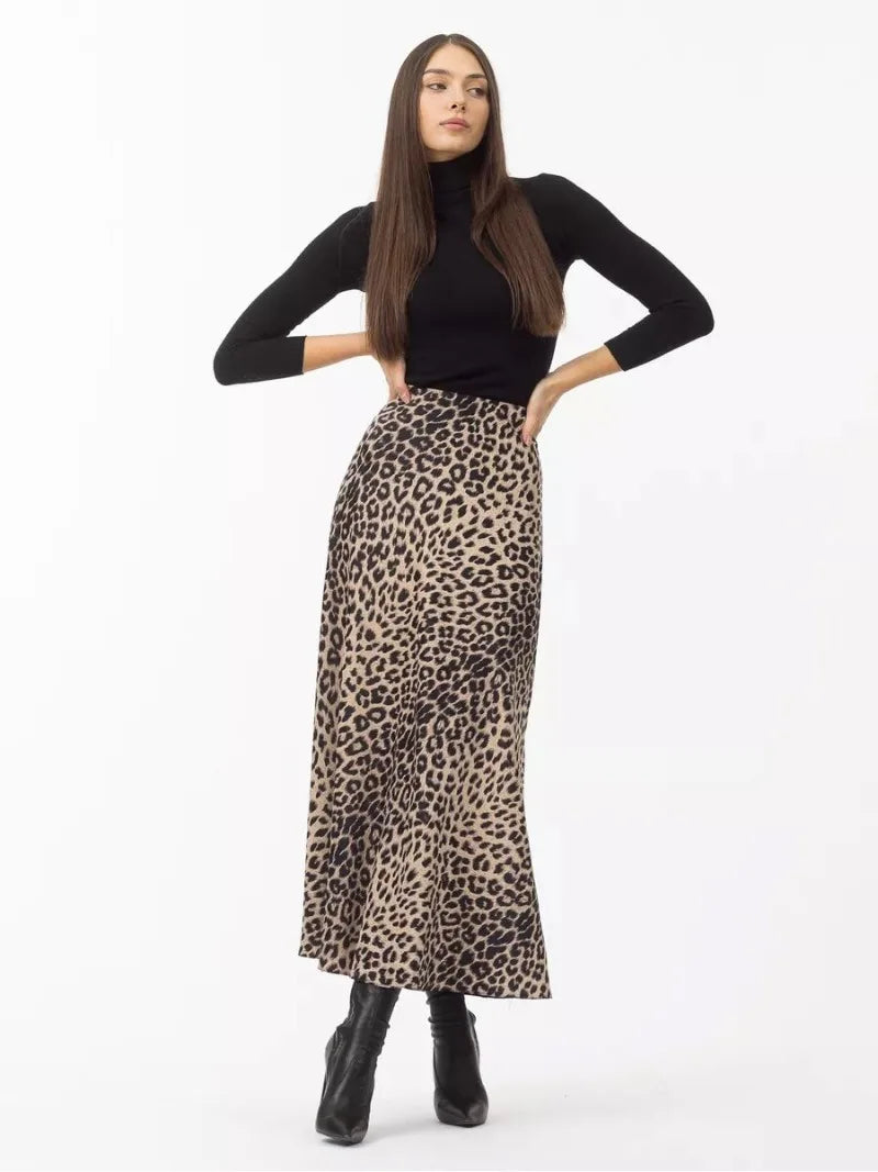 Sexy Leopard Print Long Skirts For Women 2024 Summer Fashion Vintage Women's Satin Maxi Skirt Female High Waist A-Line Skirt - reetell