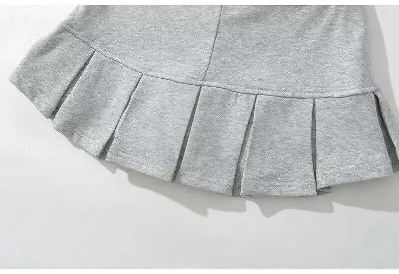 2024 Terry Fabric Y2K Mini Skirt Women Low Waist Wide Pleat Light Grey Sexy Vintage A-line Pleated Skirt Casual Skort Summer - reetell