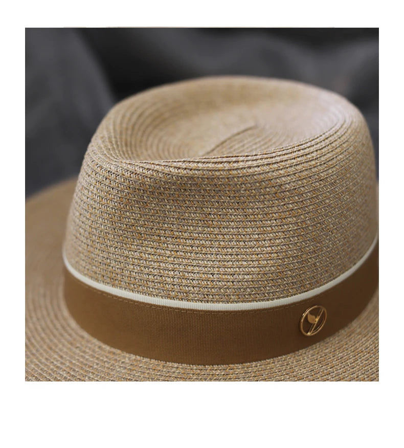 Designer New Natural Panama Soft Shaped Straw Hat Summer Women/Men Wide Brim Beach Sun Cap UV Protection Fedora Birthday Gift