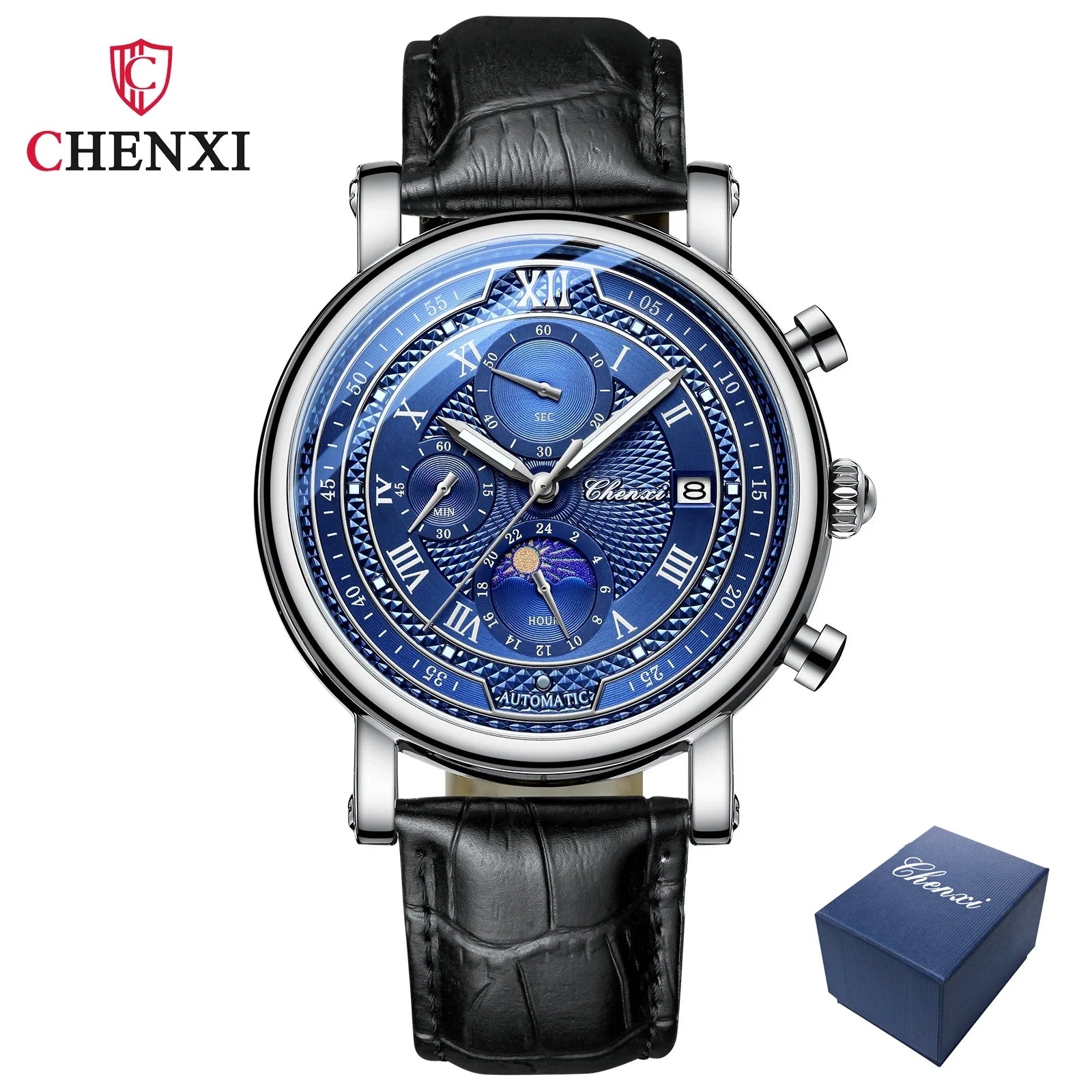 Chenxi 976 Leather Chronograph Date Men's Phase Of The Moon Timing Business Luminous Quartz Watch Relojes para hombres