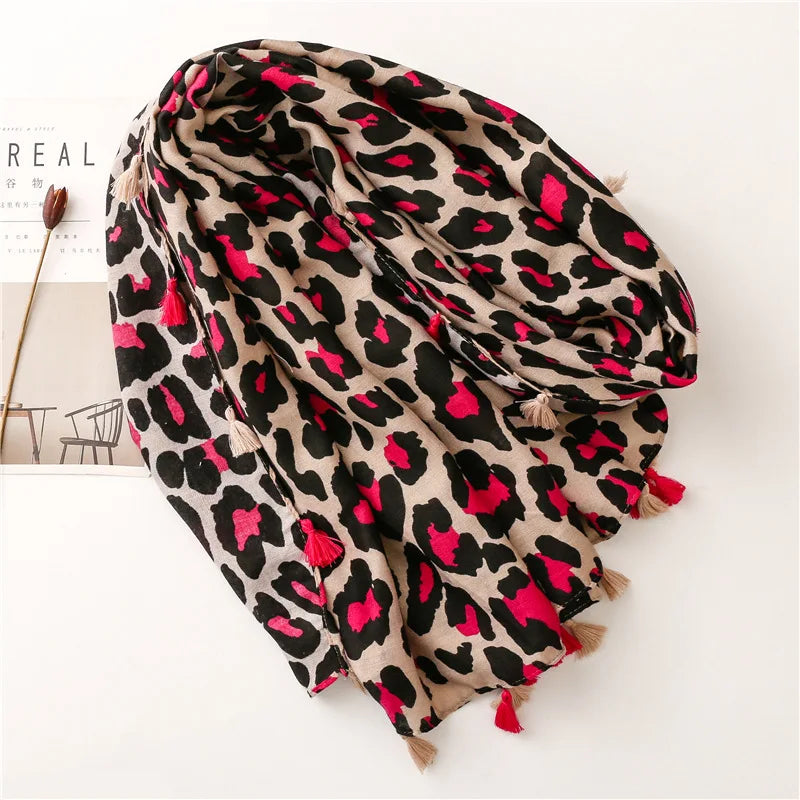 Women Luxury Brand Viscose Scarf Sexy Leopard Floral Tassel Shawl Autumn Winter Wrap Pashminas Stole Muslim Hijab Sjaal 180*90Cm - reetell