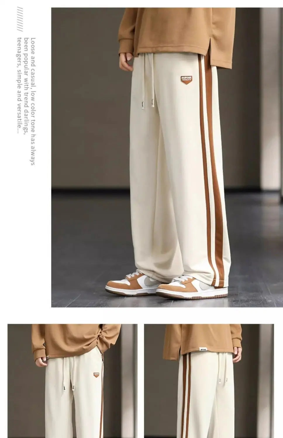 Spring Autumn Elastic Waist Fashion Straight Pants Man High Street Contrast Color Casual Pockets Drawstring All-match Trousers - reetell